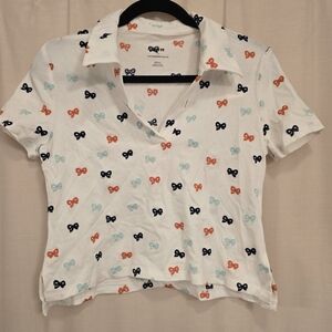 White Shirt with Multicolor Bow Pattern